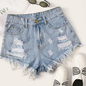 Shein EZwear Raw Hem Ripped Denim Shorts Size 4 - New Without Tags